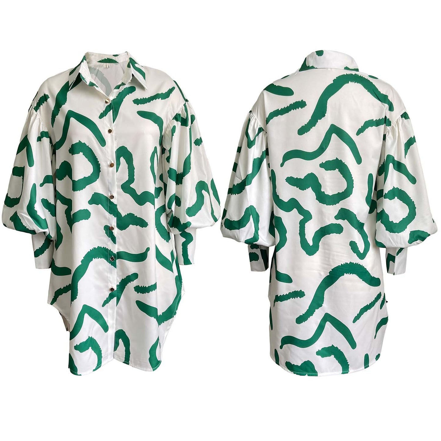 Loose Temperament Commuter Printing Lapel Shirt Dress