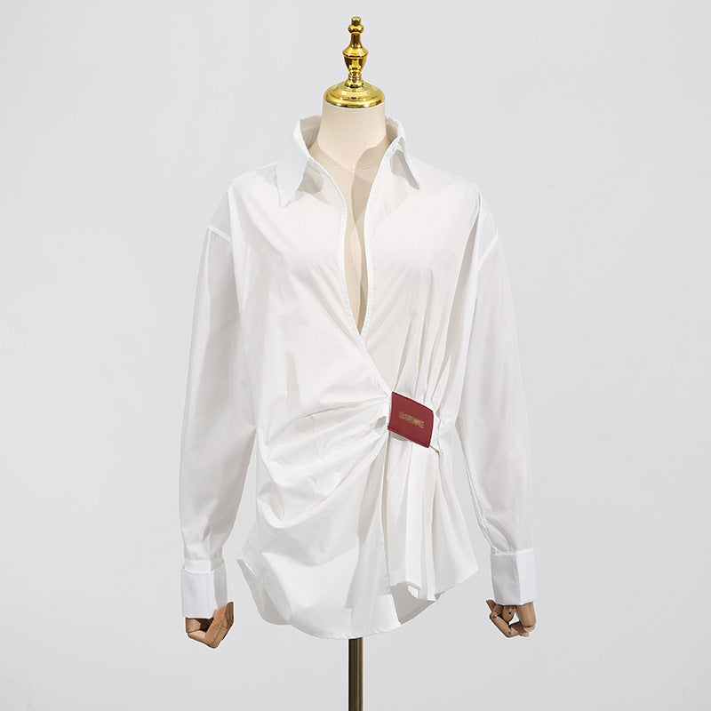 Women's Fashion Temperament Leisure Style Pleated Design Tops