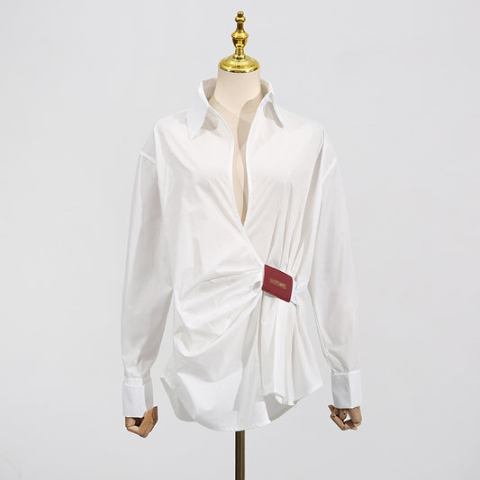 Women's Fashion Temperament Leisure Style Pleated Design Tops