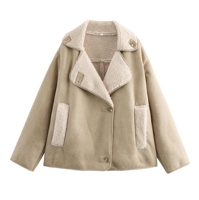 Women's Retro Style Woolen Lapel Loose Fur Tops