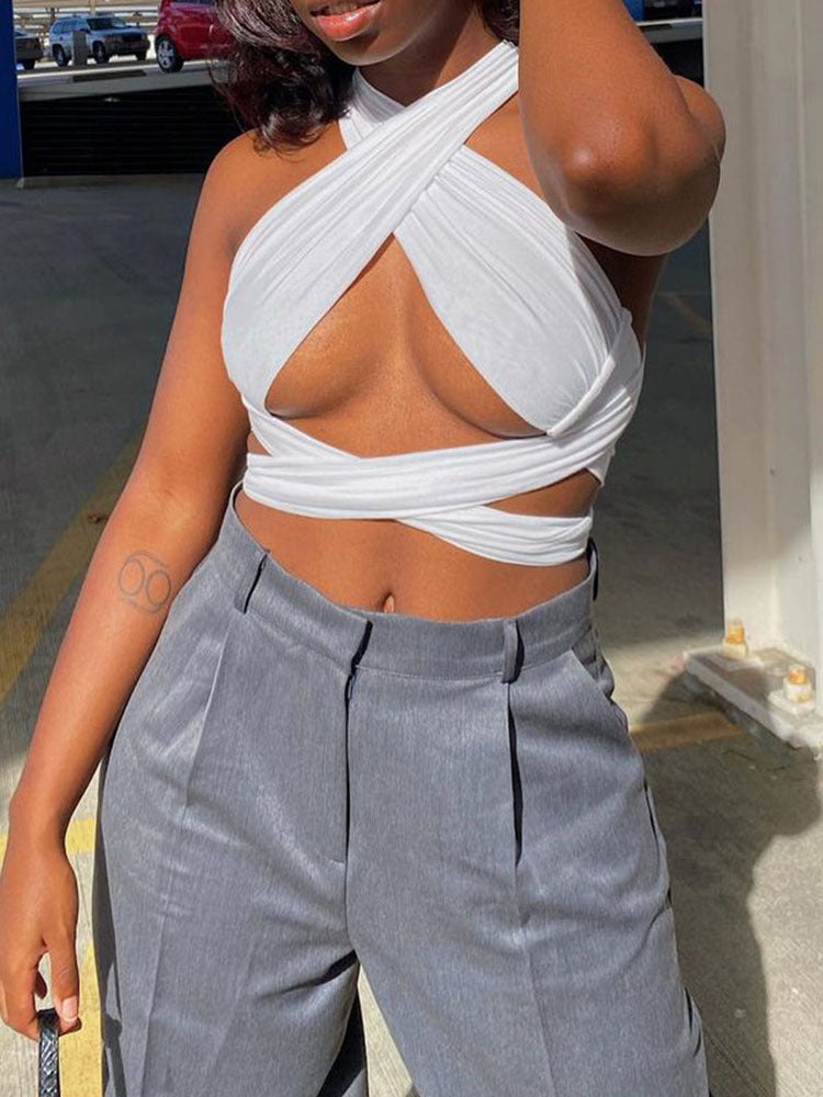 Women's Spring Sexy Cross Halter Tube Small Tops