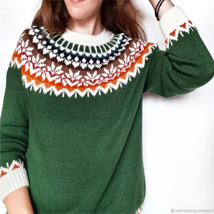 Women's Round Neck Multicolor Loose Fashion Pullover Sweater