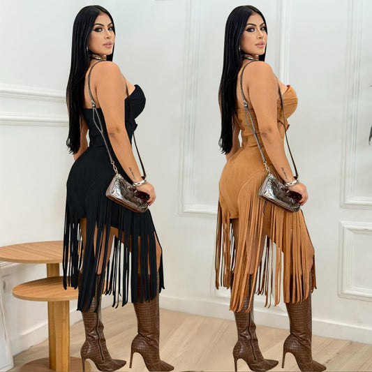 Women's Wear Sexy Sleeveless Tube Backless Tassel Dresses