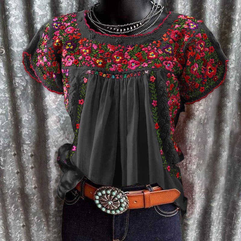 Women's Summer Round Neck Fashion Printed Loose Blouses