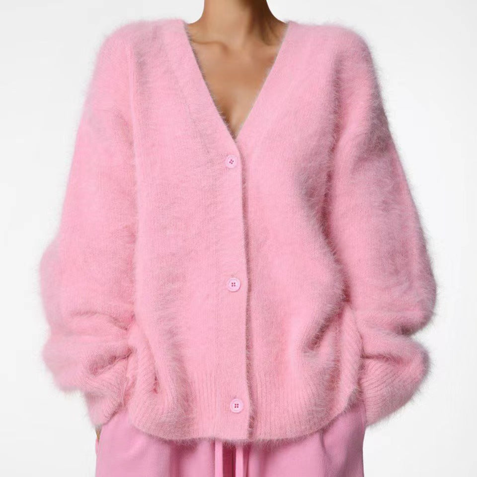 Women's Imitation Marten Idle Style Loose Soft Cardigans