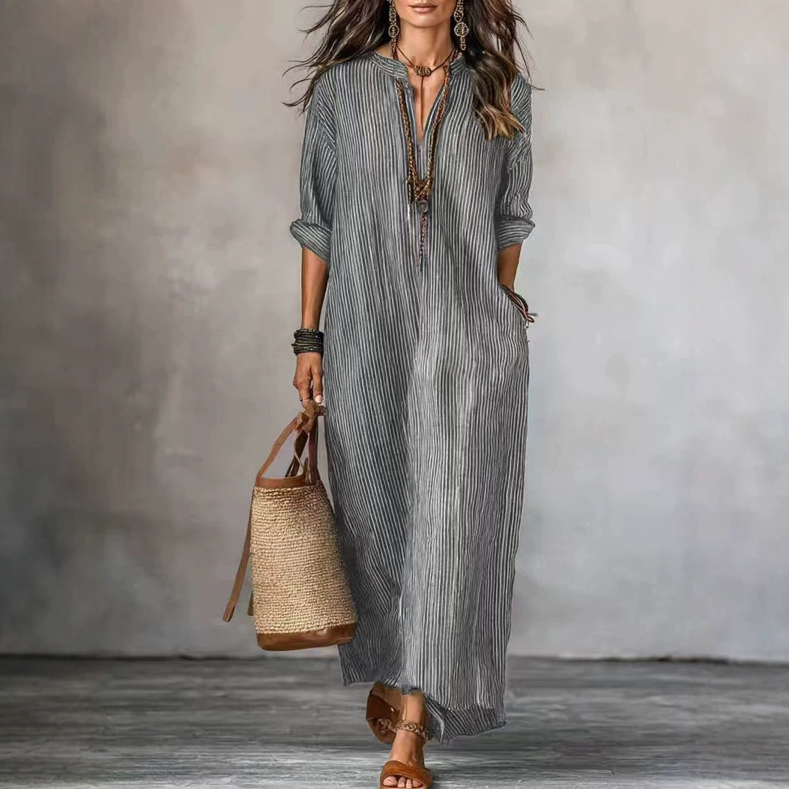Holiday Loose Long Fashion Casual Striped Dress