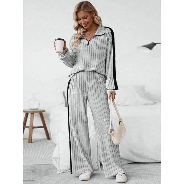 Women's Simple Sports Style Color Contrast Patchwork Lapel Zipper Fashion Casual Suit