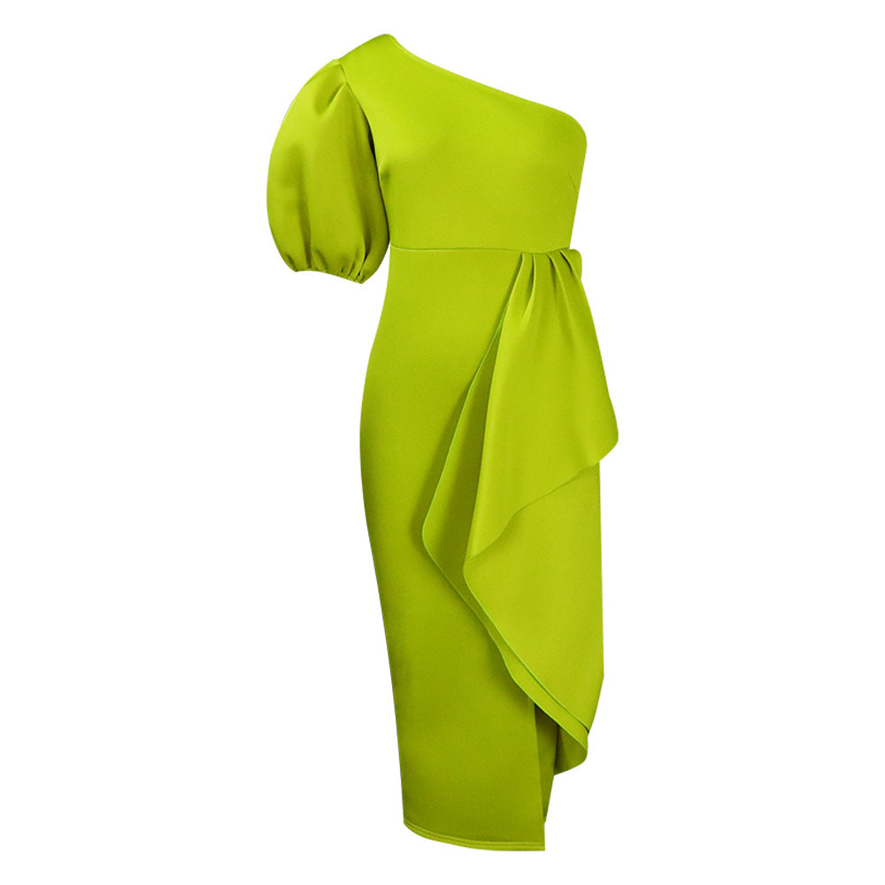 Women's Summer Temperament Puff Sleeve Banquet Slit Dresses