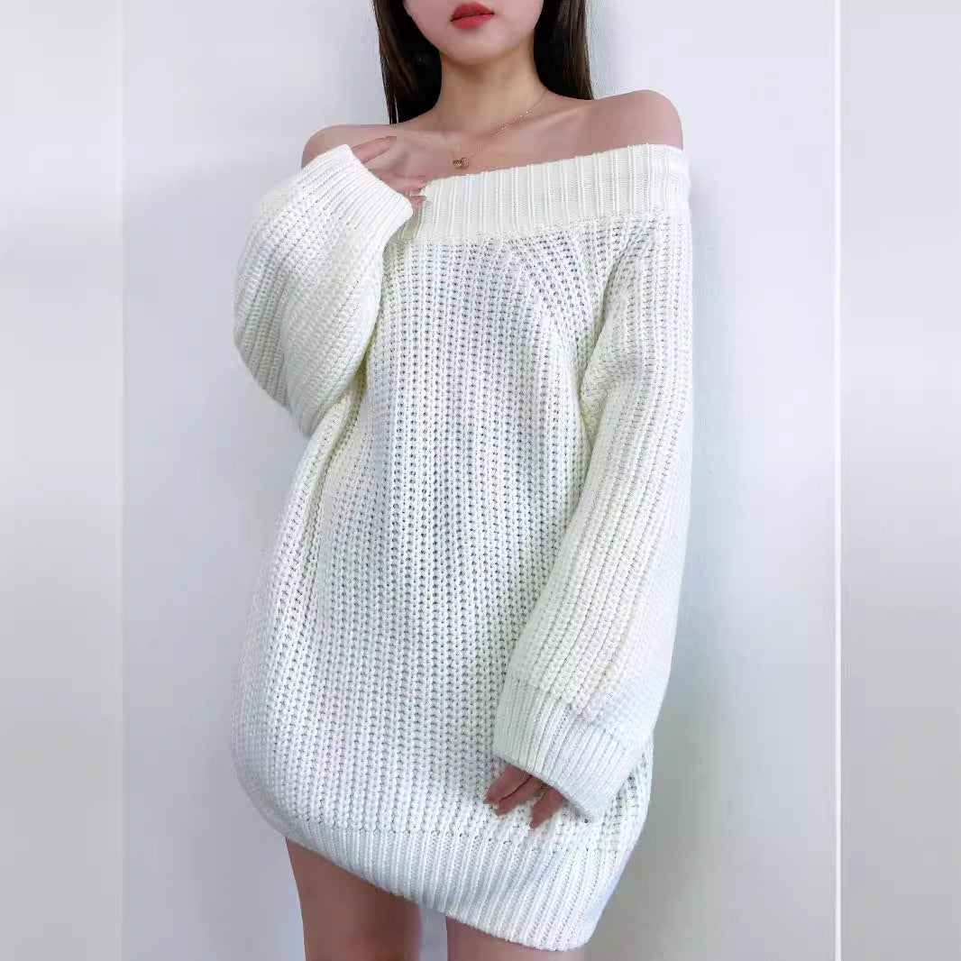 Women's Sexy Pullover Loose-fitting Thick Needle Lantern Sleeve Women's Sweater