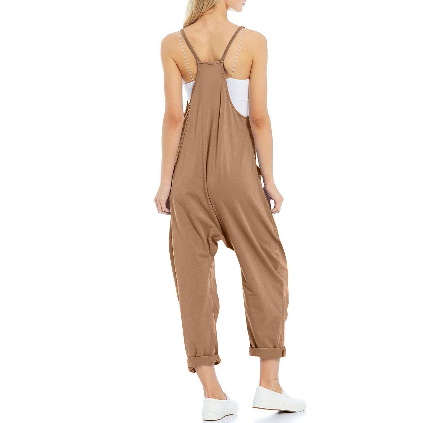 Women's Casual Pocket Spaghetti Straps Knitted One-piece Jumpsuits
