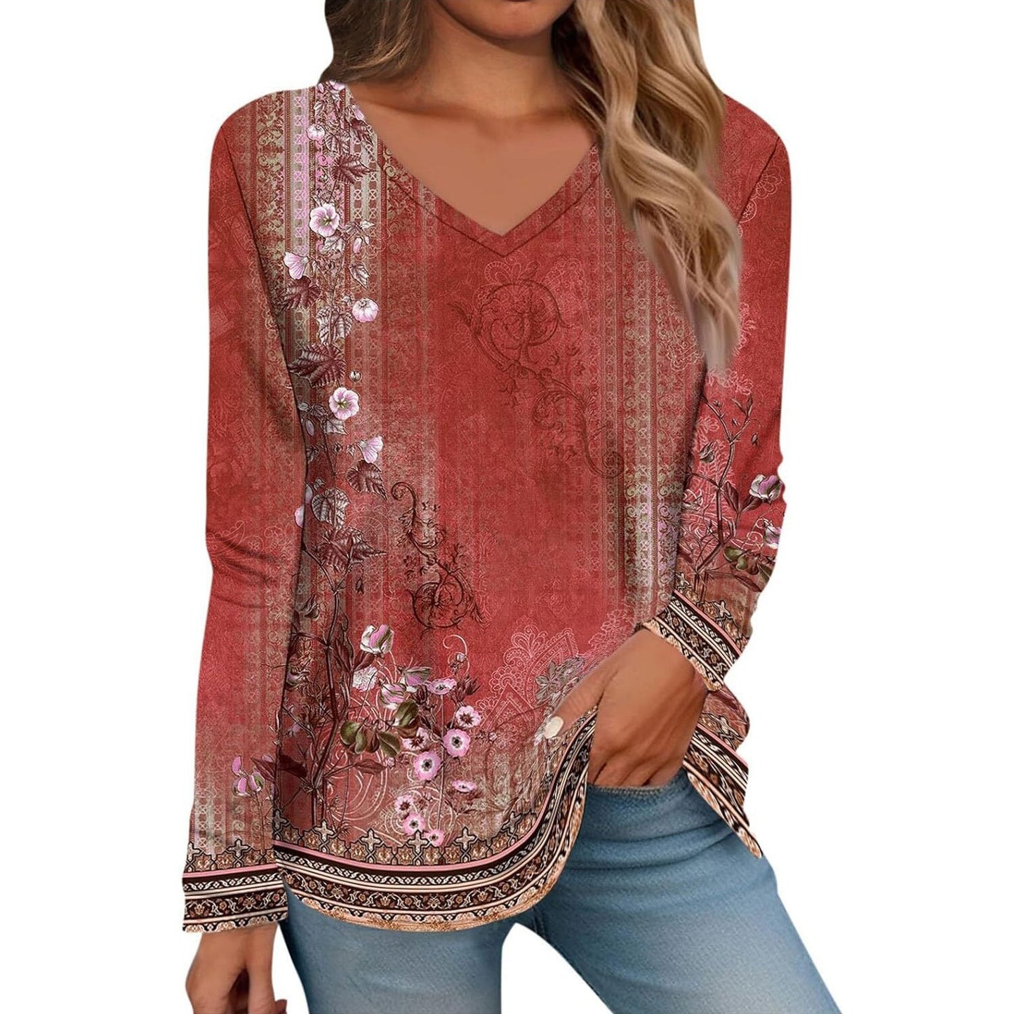 Women's Versatile Creative Printed Long Sleeves Blouses