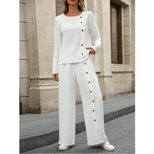 Women's Linen Fashion Casual Loose Two-piece Sleeve Button Suits