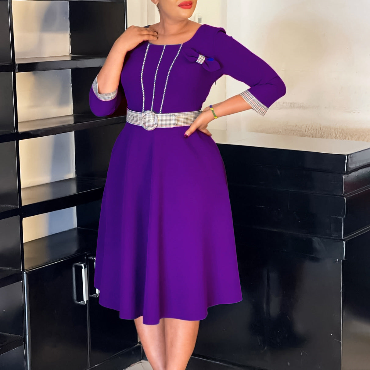 Women's Fashion Elegant Round Neck Stitching African Dress