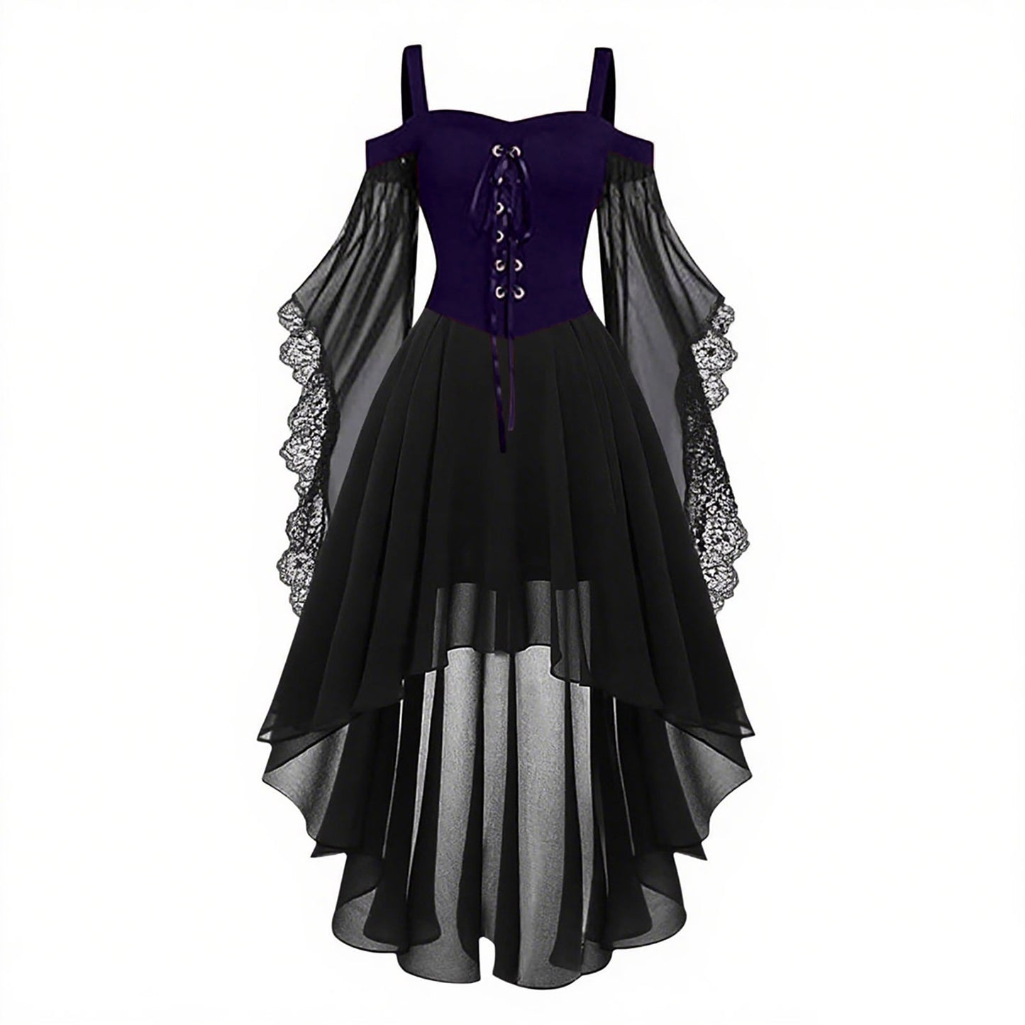 Gothic Style Halloween Witch Front Back Long Dresses