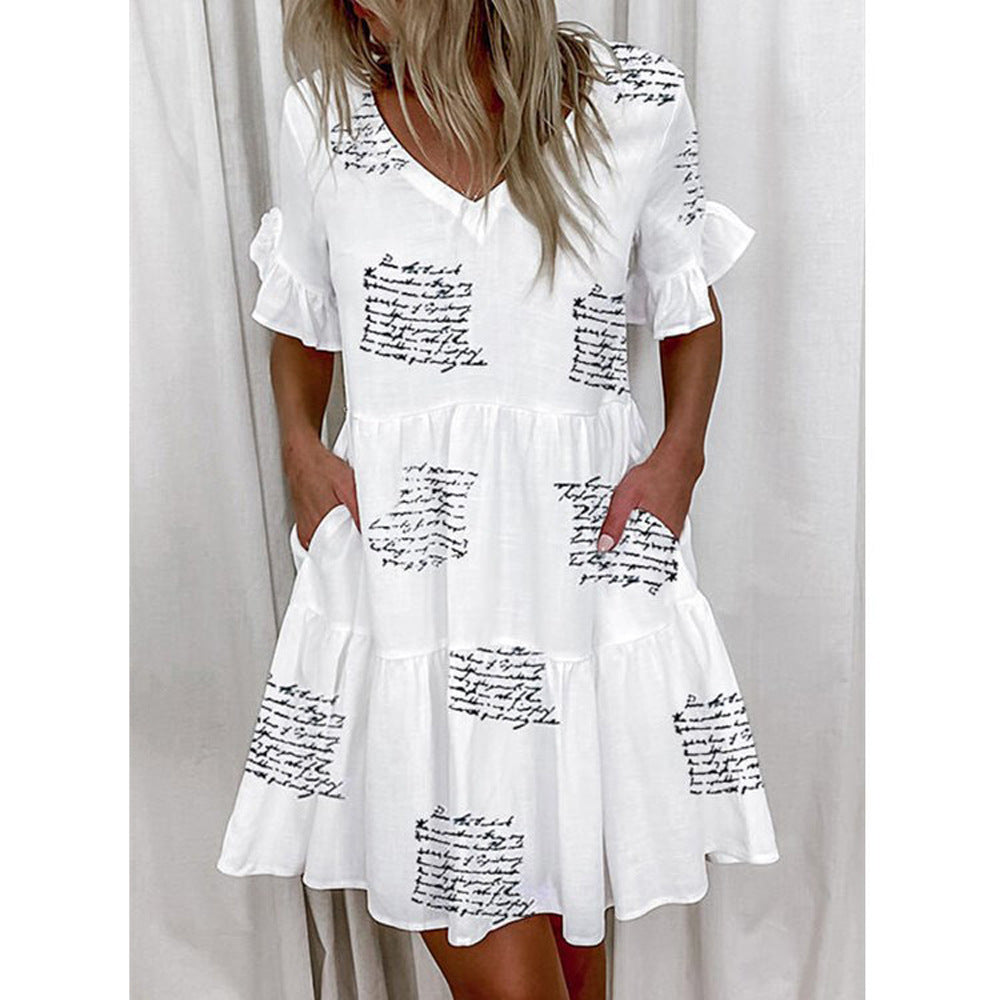 Women's Summer Loose Print Ruffled Pocket Sleeve Shorts