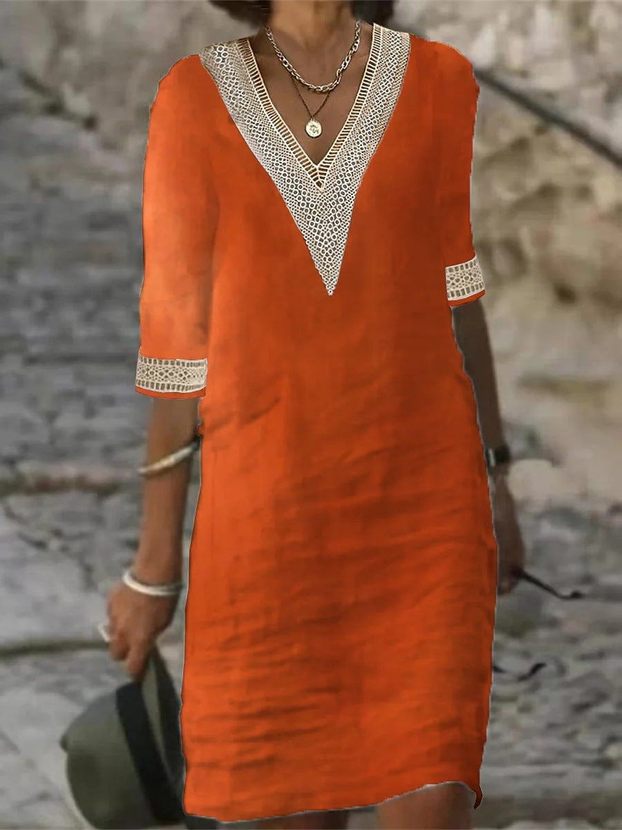 Women's Solid Color Cotton Linen Casual Dress