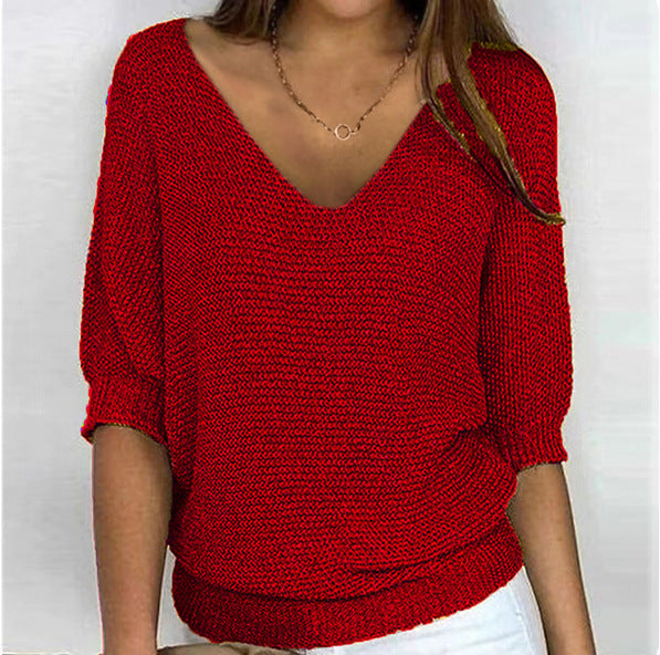 Women's Spring Solid Color Commuter Elegant Cropped Sleeves For Sweater