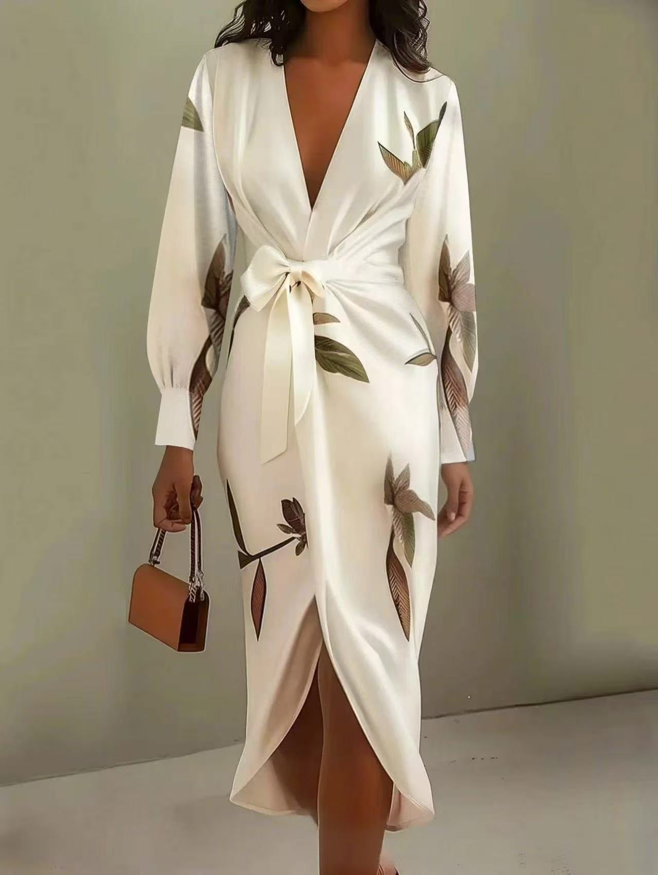 Long Sleeve Lace Printing Fashion Vacation Dress