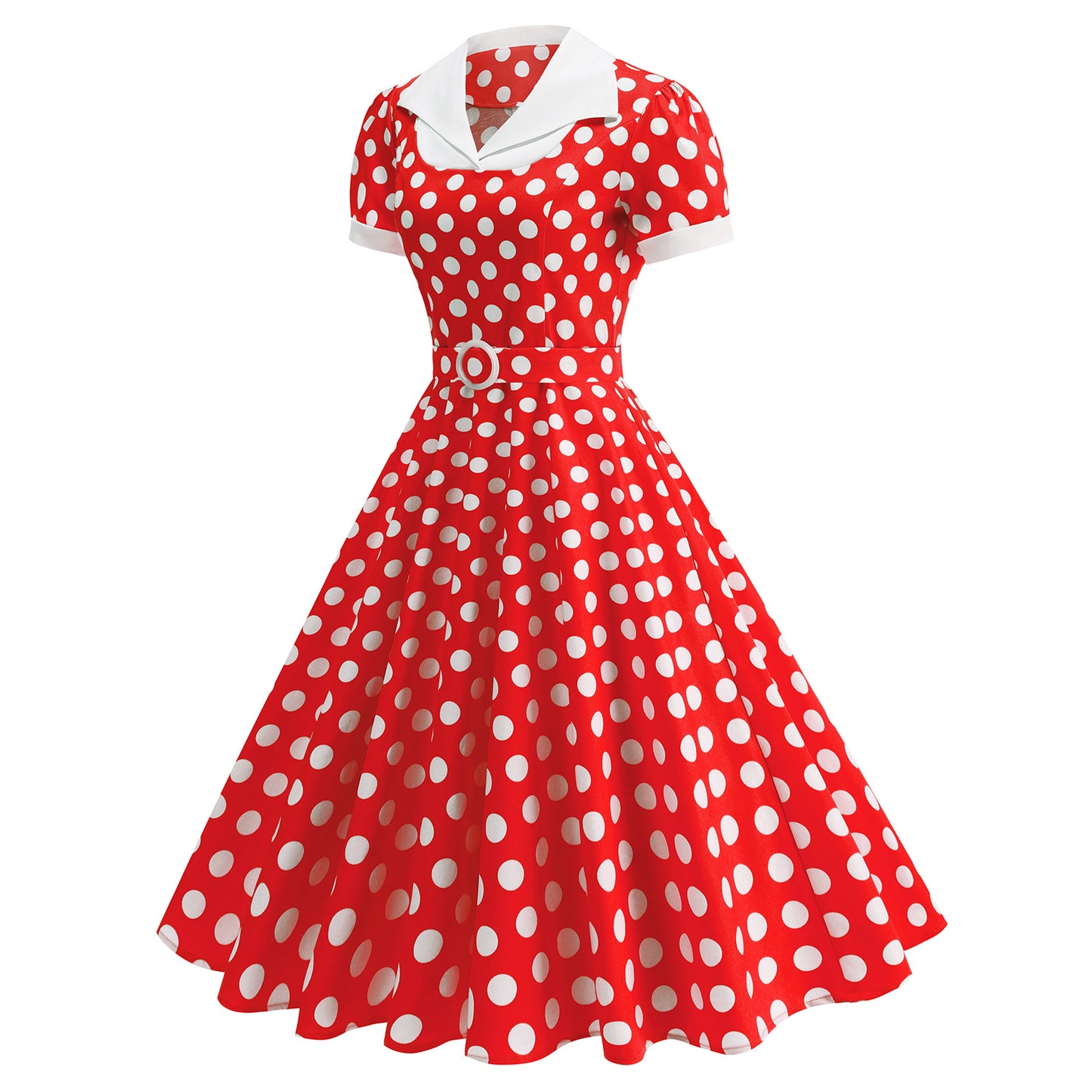 Style Royal Court Fresh Fake Two-piece Color Effect Collar Polka Dress