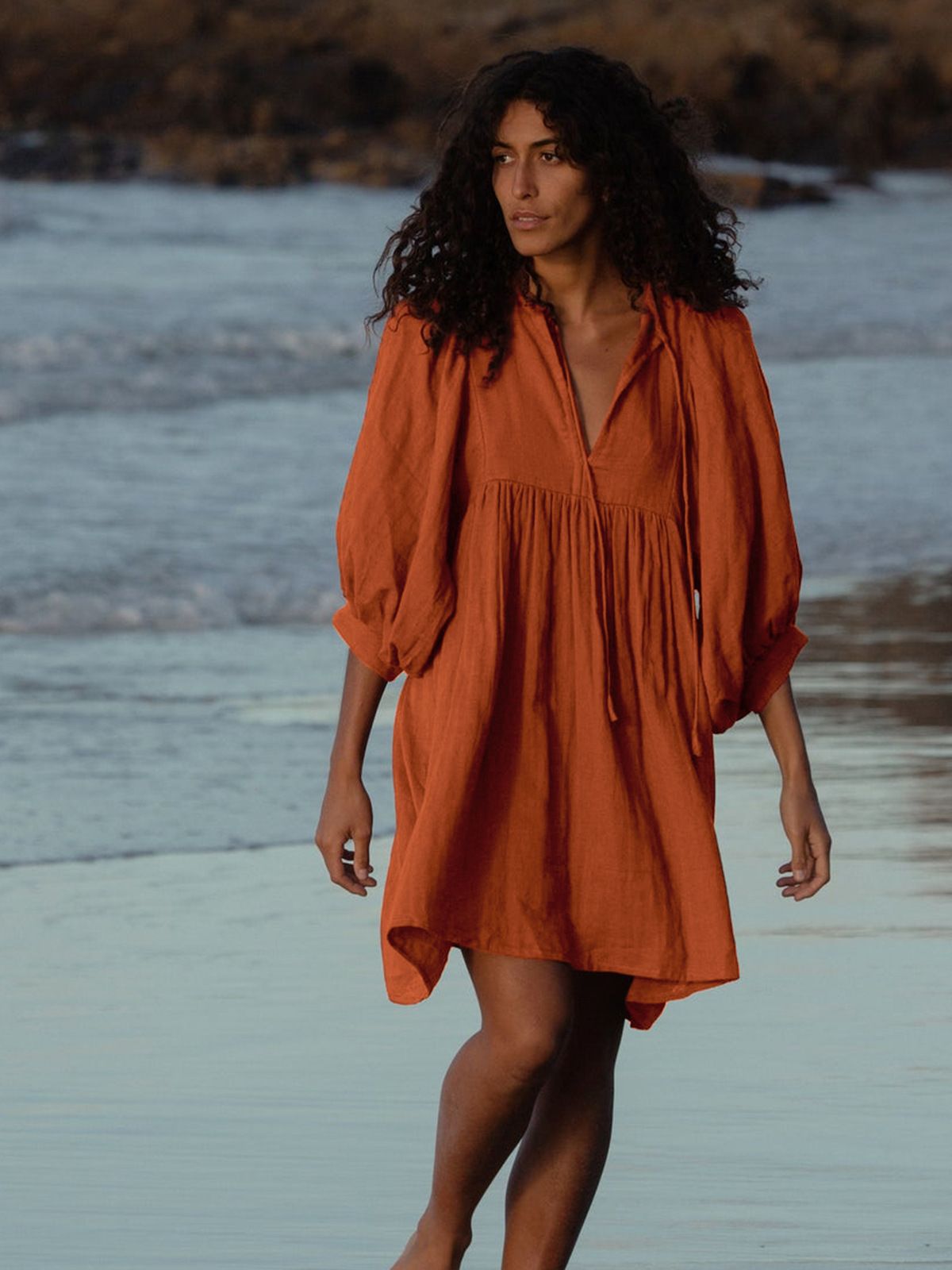 Women's Solid Color Loose Lantern Sleeve Casual Temperament Dress