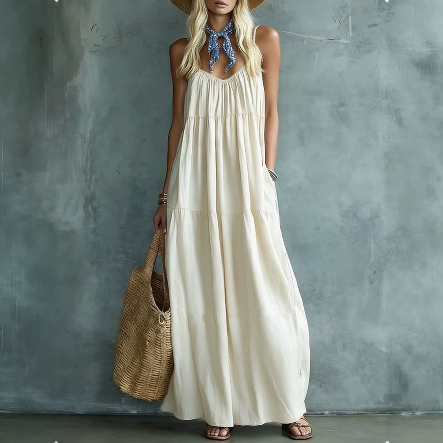 Vintage Bohemian Style Loose Vacation Blended Dress