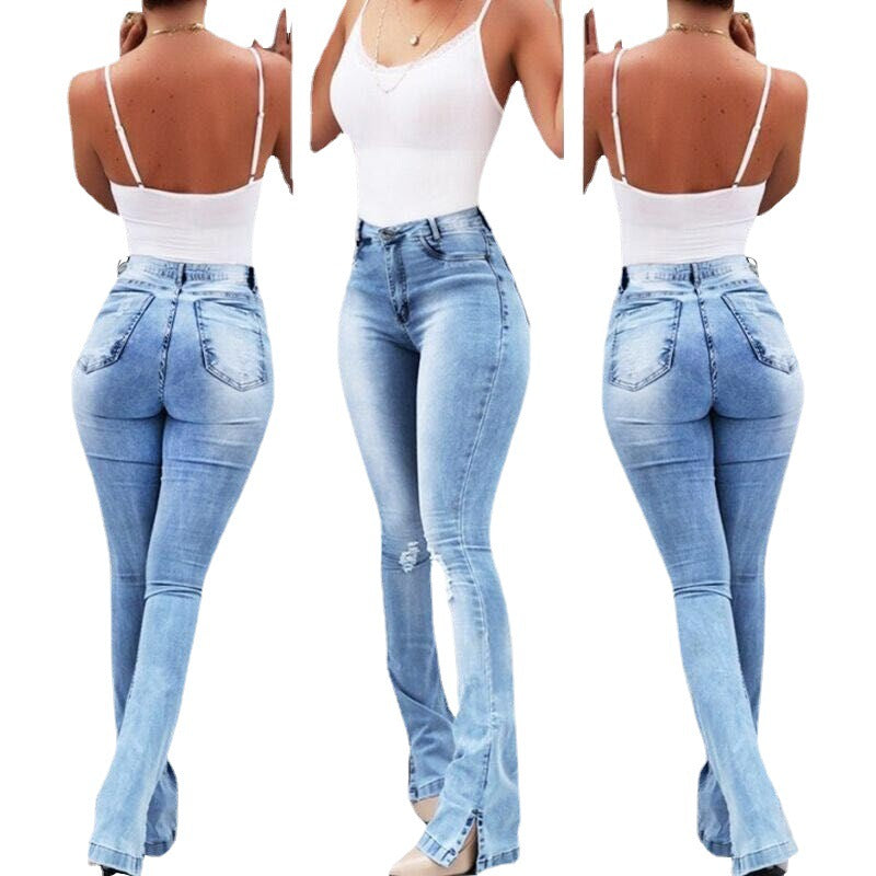 Women's Spring Fashion Stretch Split Flared High Jeans