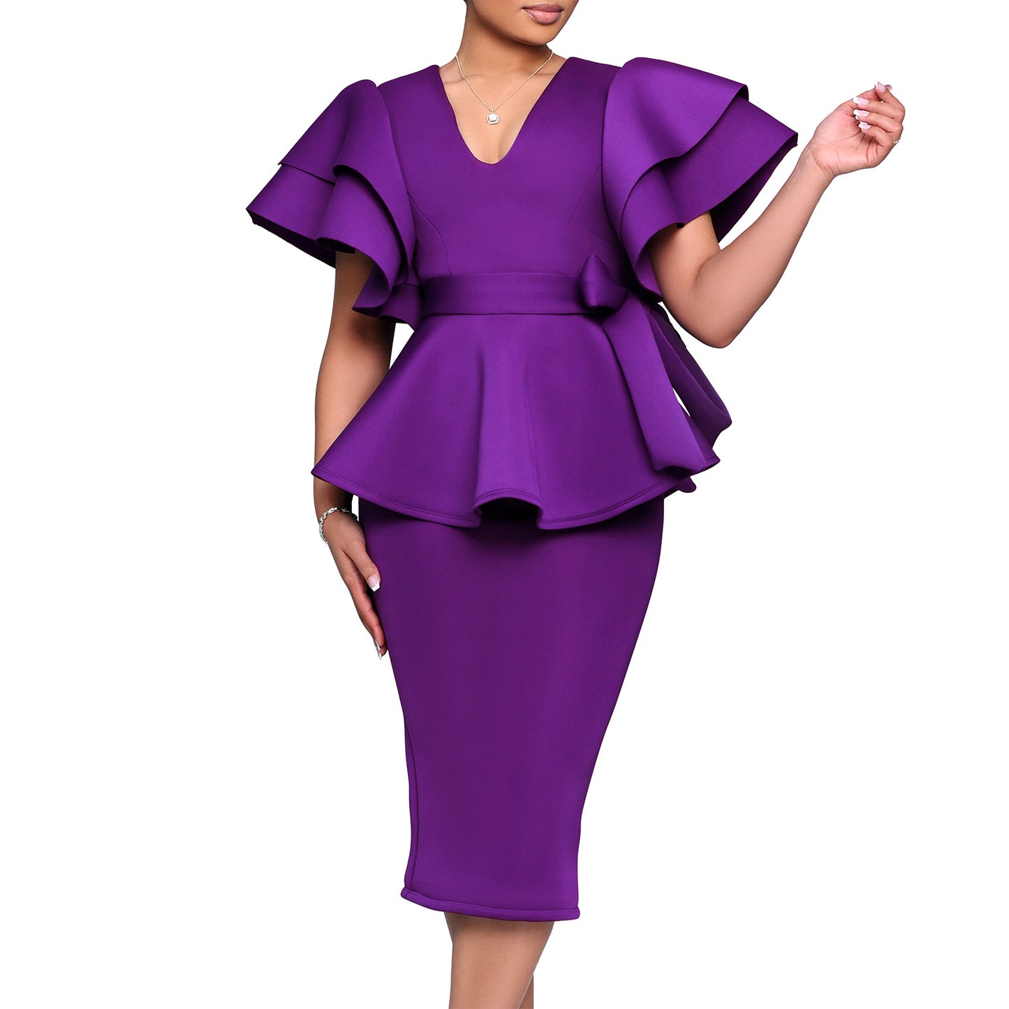Women's Fashion Elegant Ruffles Slim Ladies Formal Dress