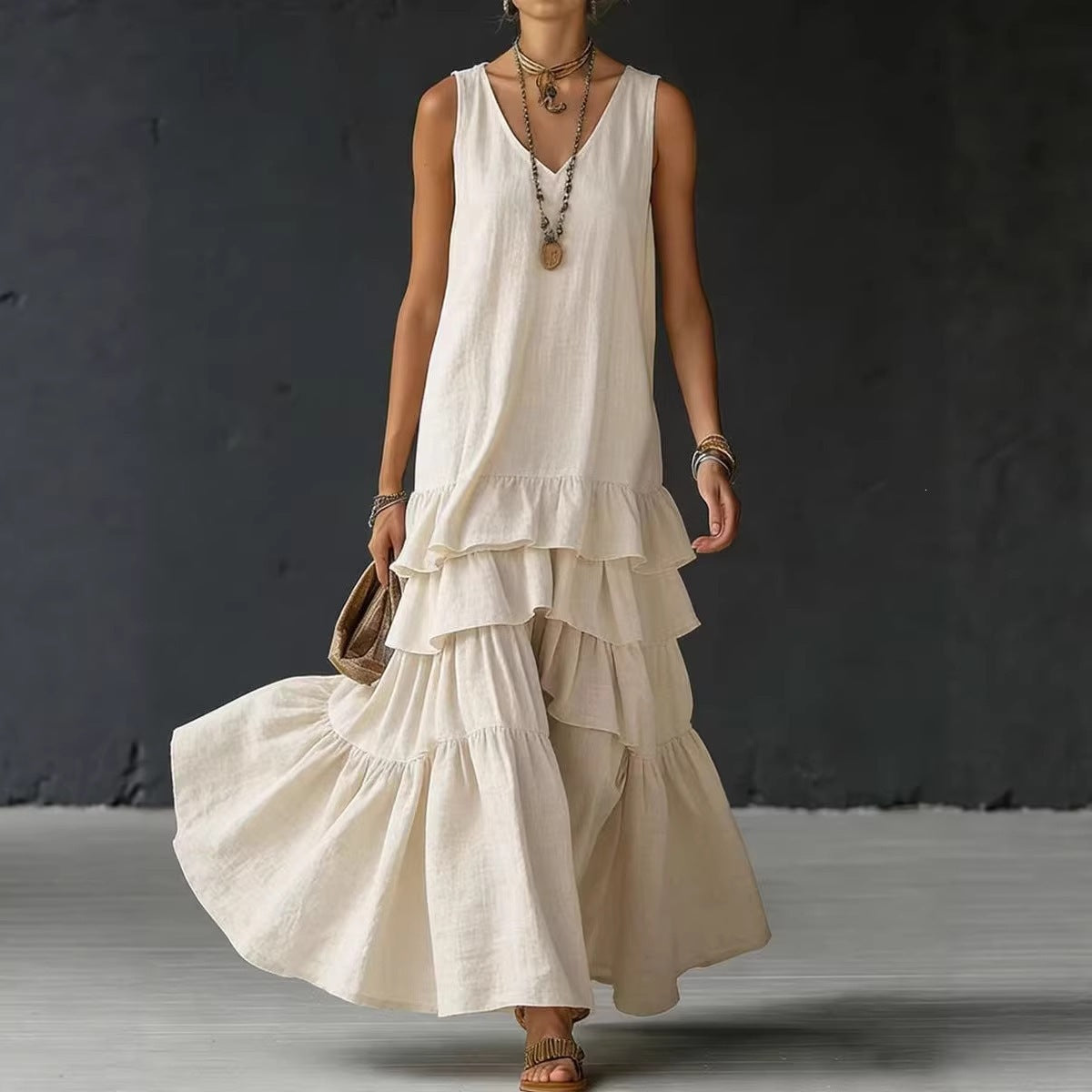 Women's Spring Solid Color Loose Large Sleeveless Dress
