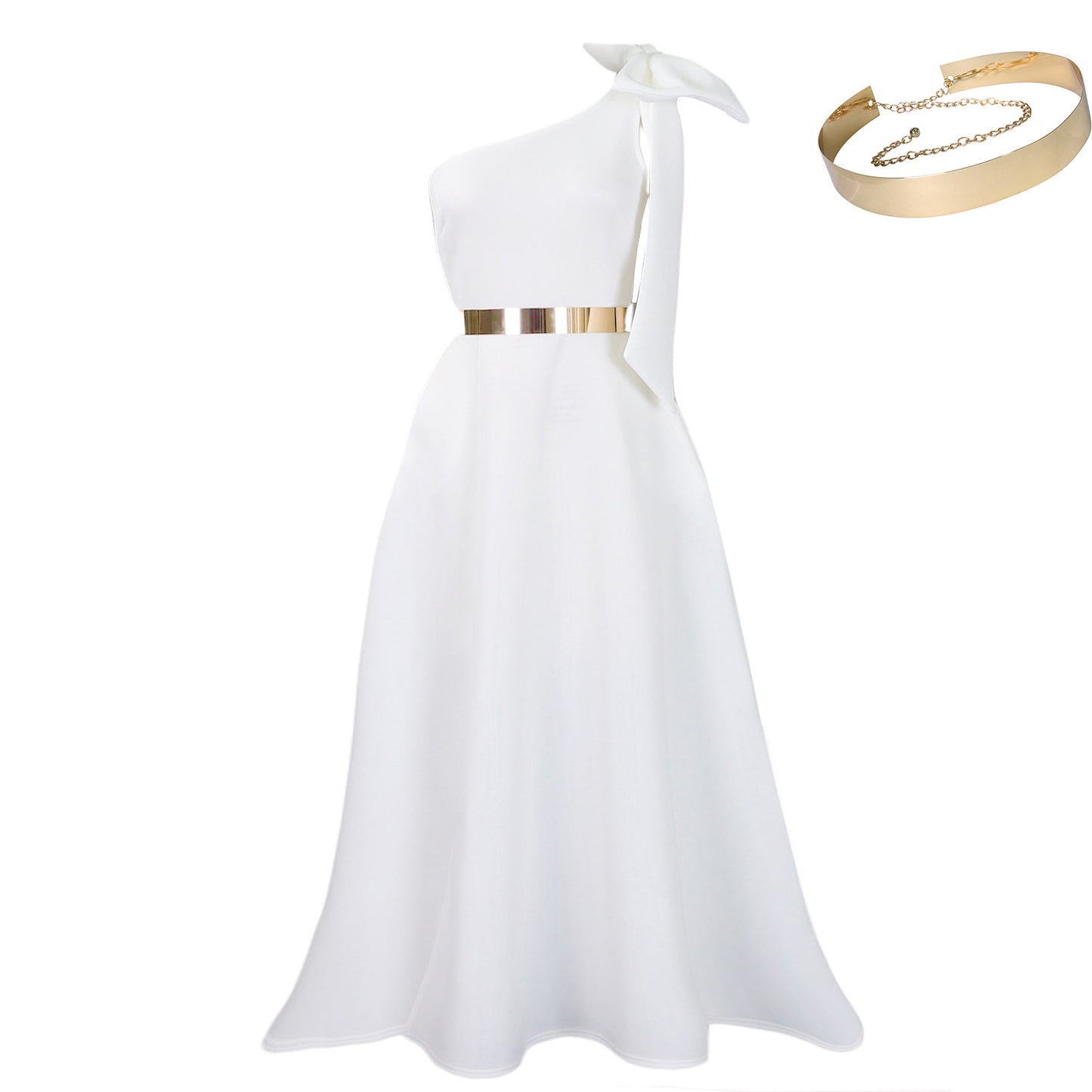 Oblique Shoulder Bow Banquet Formal Long Dress