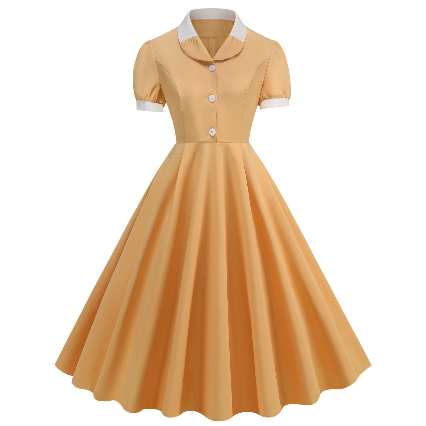 Patchwork Waist Trimming Short-sleeved Retro Hepburn Dresses