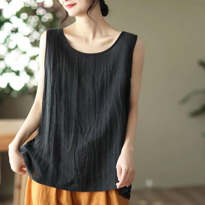 Women's Summer Cotton Linen Sleeveless Belly Covering Inner Tops