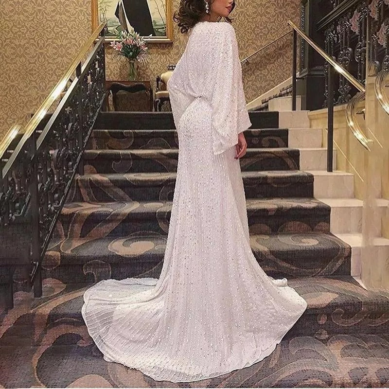 Long Sleeve Sequin Formal Dress Fishtail Wedding Dresses