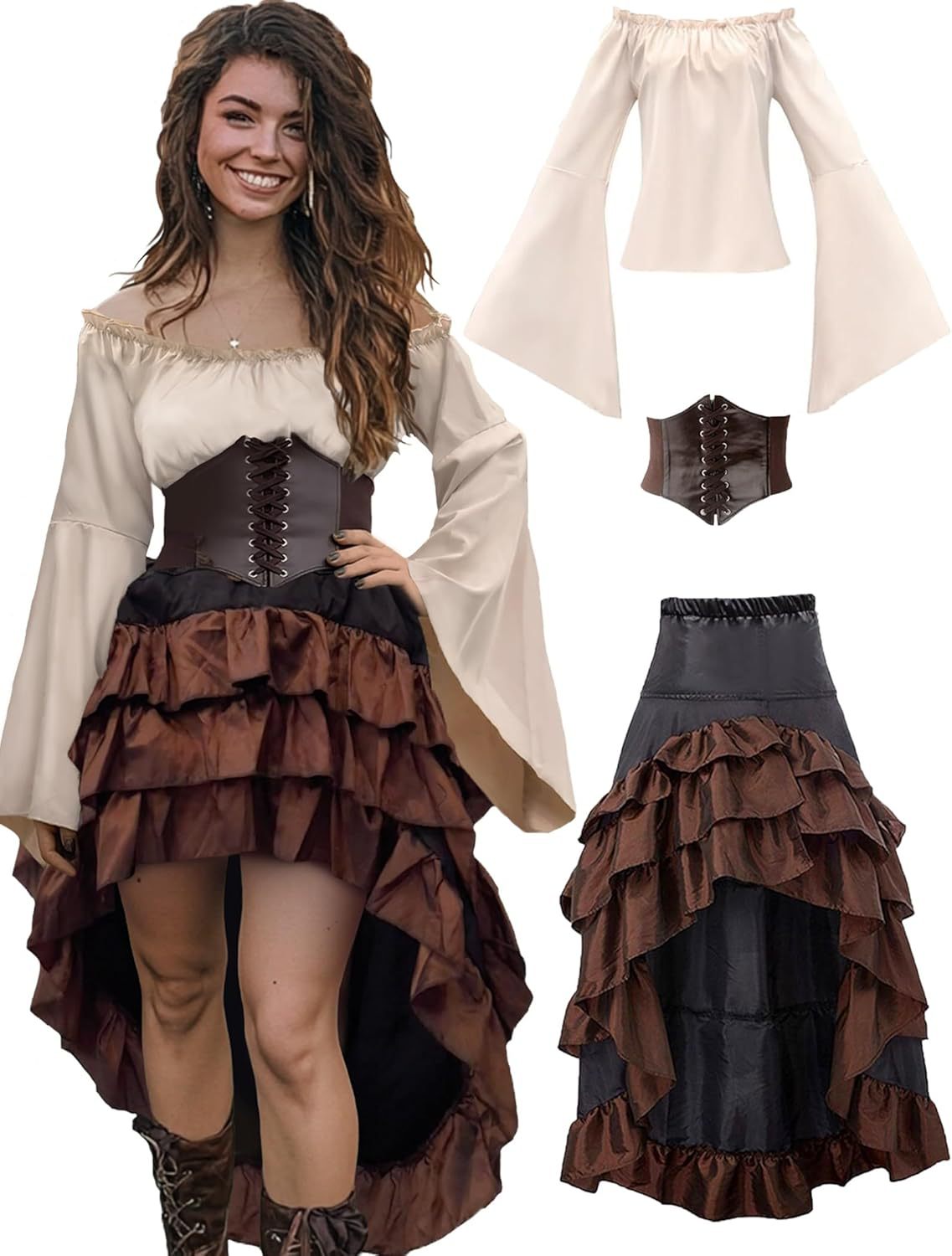Halloween Artistic Front Back Length Ruffled Long Medieval Pirate Plastic Dress