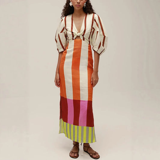Positioning Printed Linen Dress Casual Vacation Dresses
