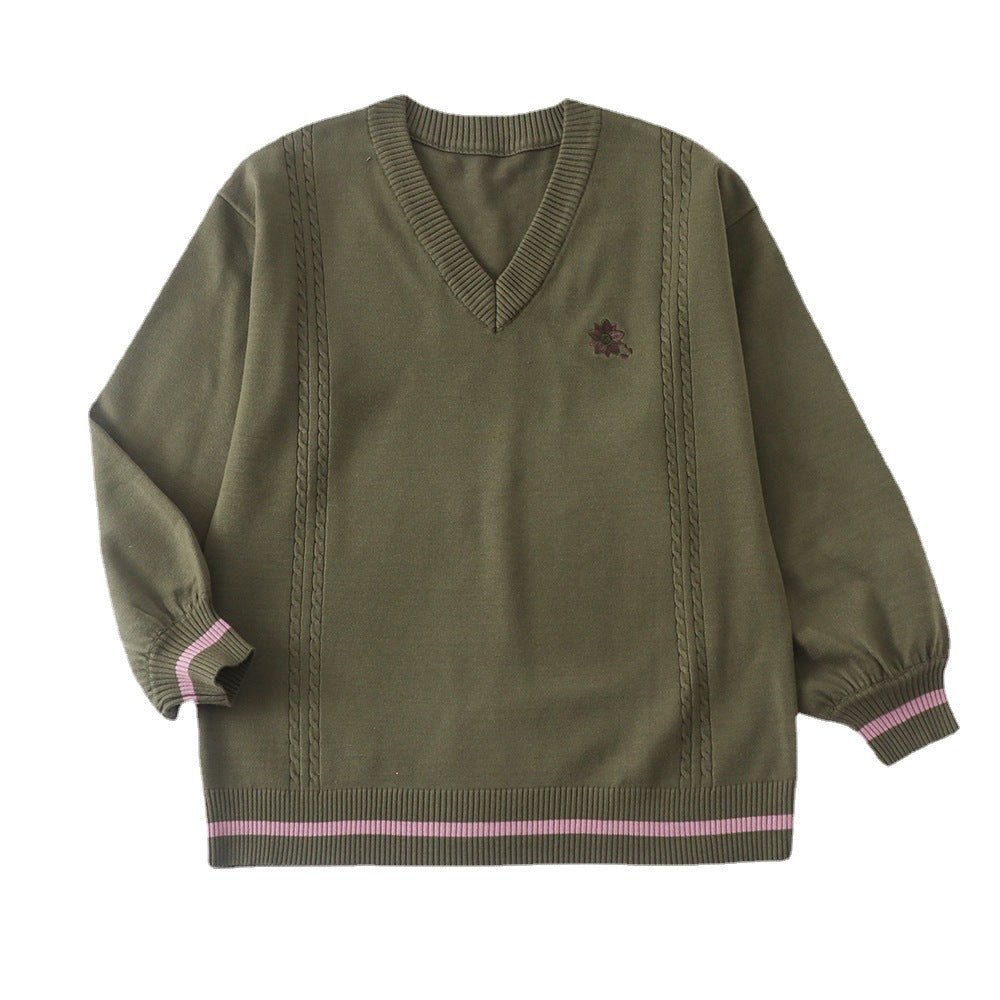 Soft Glutinous Preppy Style Hot For Schools Sense Embroidered Sweaters