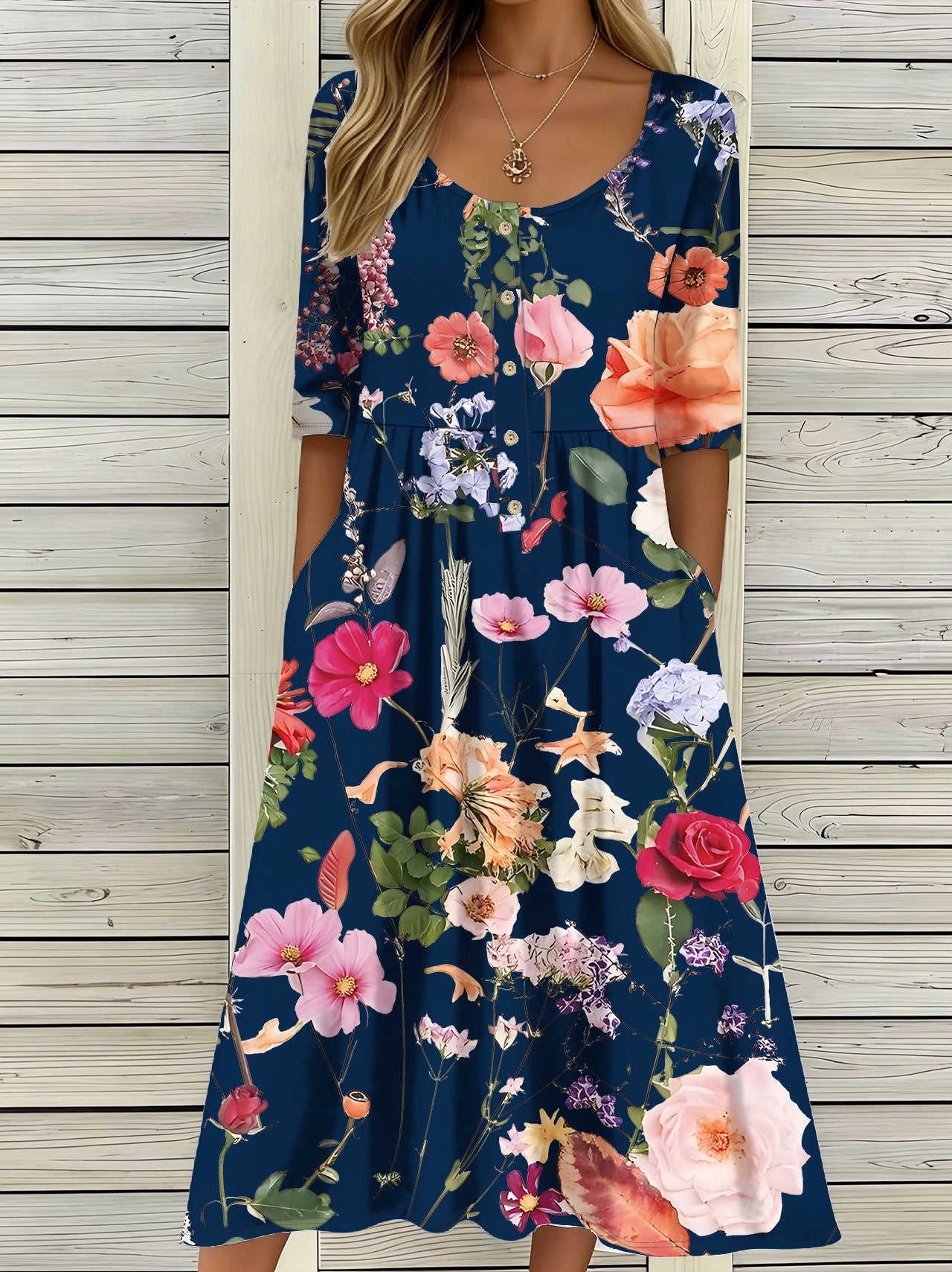 Women's Vintage Floral Large Loose Waist Long Clothing
