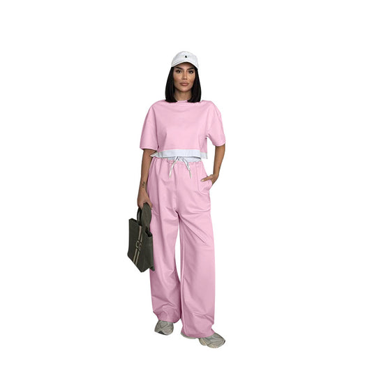 Women's Solid Color Round Neck Sleeves Fashion Suits