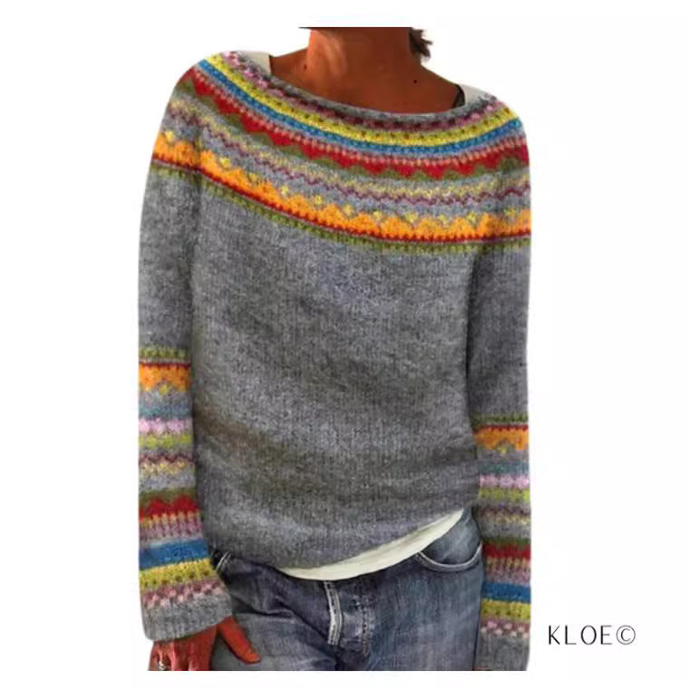 Women's Round Neck Multicolor Loose Fashion Pullover Sweater