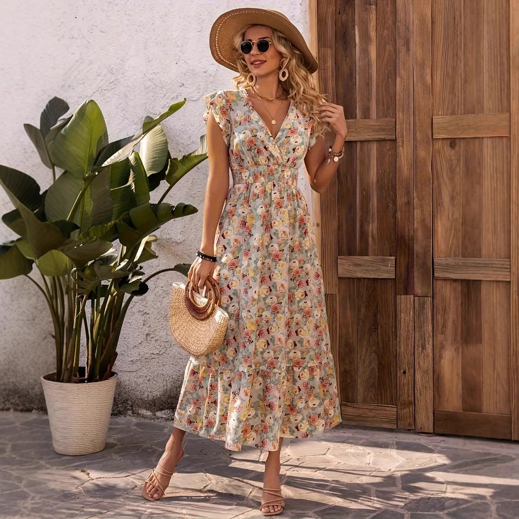 Women's Summer Fashion Temperament Printed Floral Sleeve Shorts