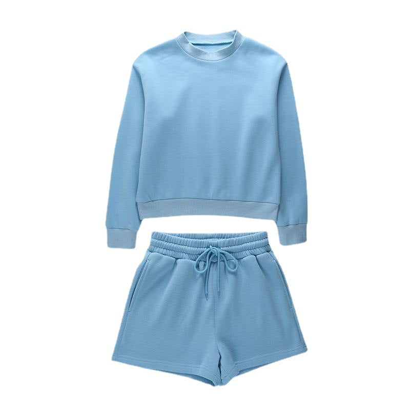 Women's Crew Neck Pullover Sweatshirt College Two-piece Suits