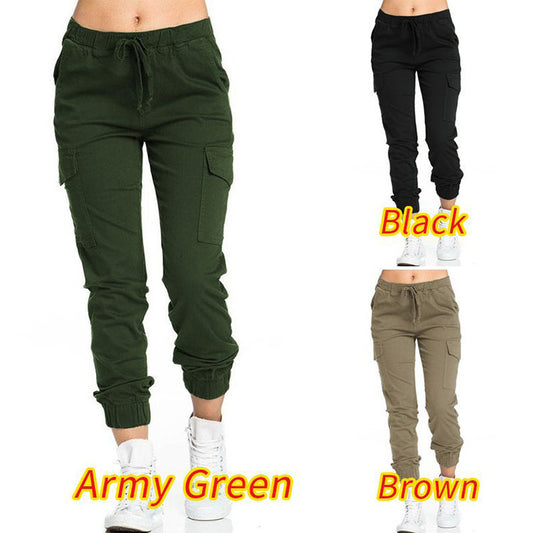 Women's Elastic Waist Thin Rope Side Pocket Pants