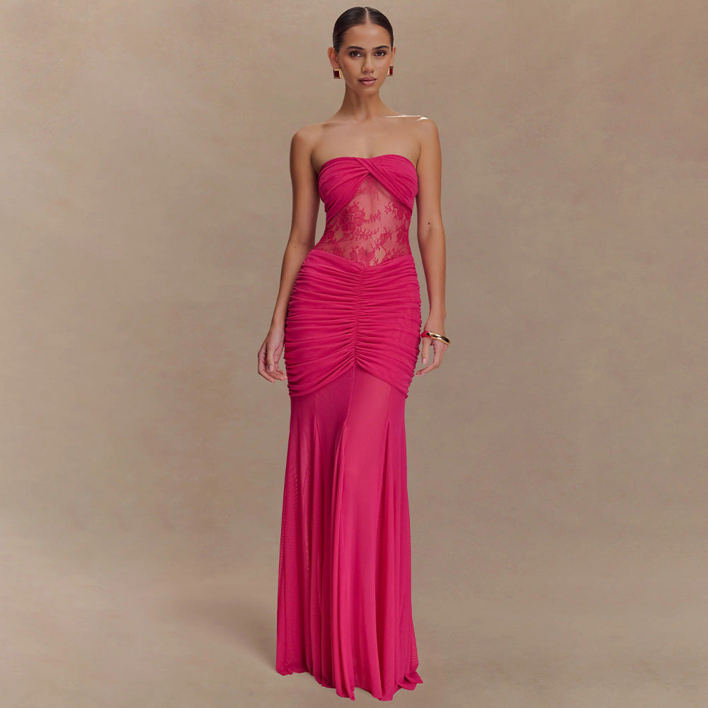 Graceful Tube Sleeveless Sexy Pleated Hollow Dress