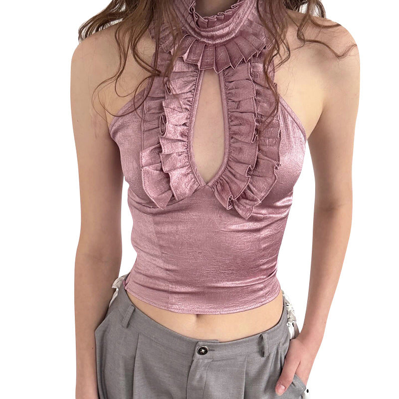 Retro Halter Fashion Lace Silk Hollow Tops