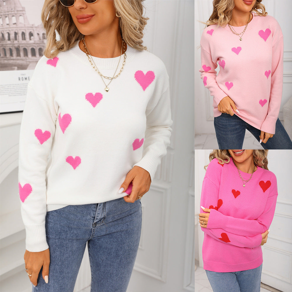Women's Long Sleeve Love Embroidered Loose Sweater