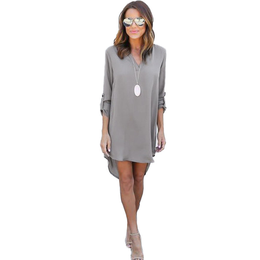 Classy Long Sleeve Chiffon Front Back Dress