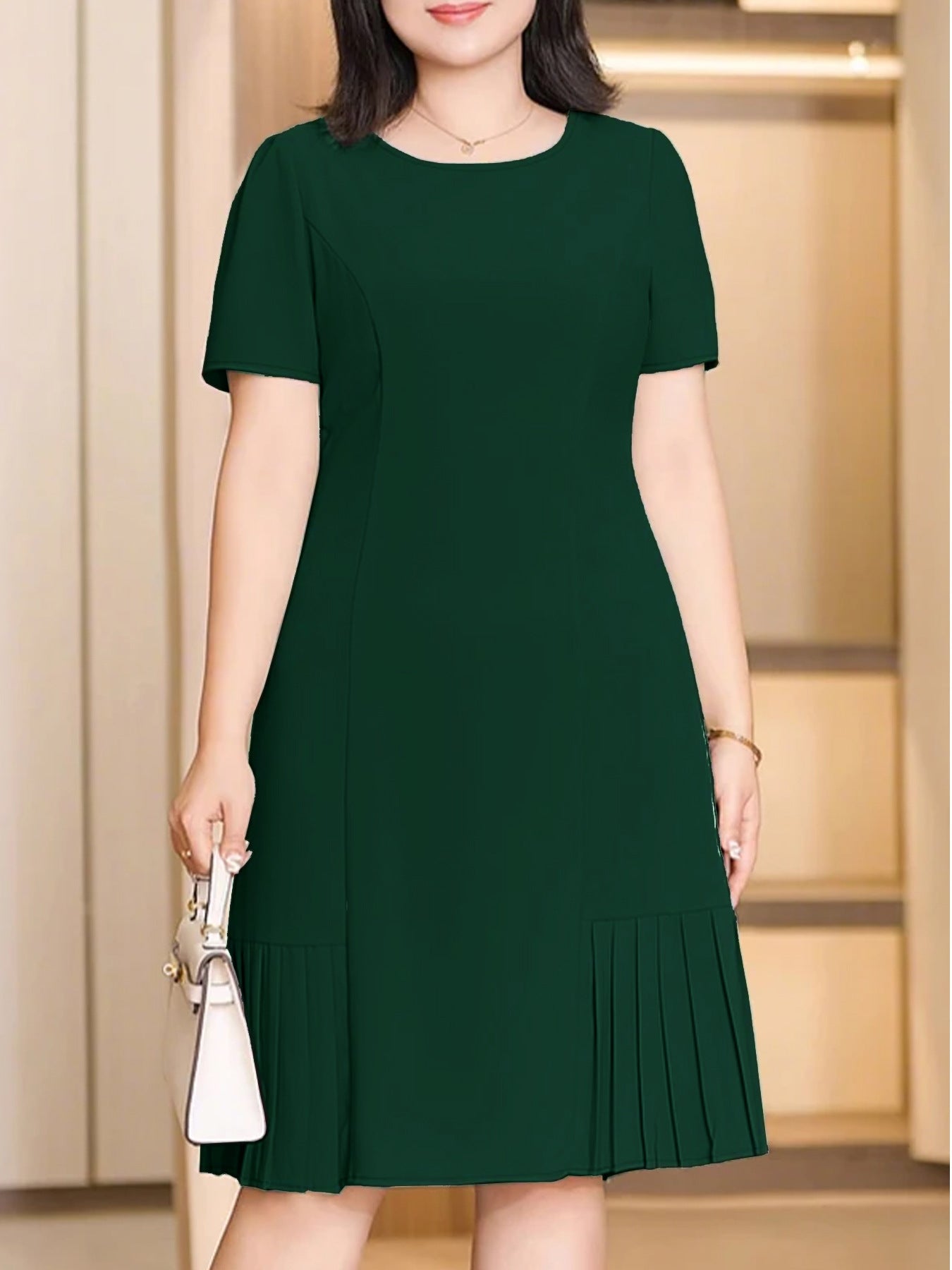 Women's Round Neck Sleeve Casual A- Line Dress