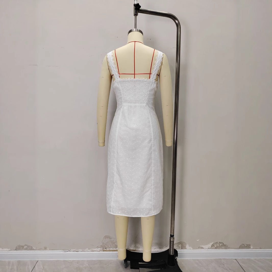 Summer High-grade Backless Shoulder Strap Lace Dresses