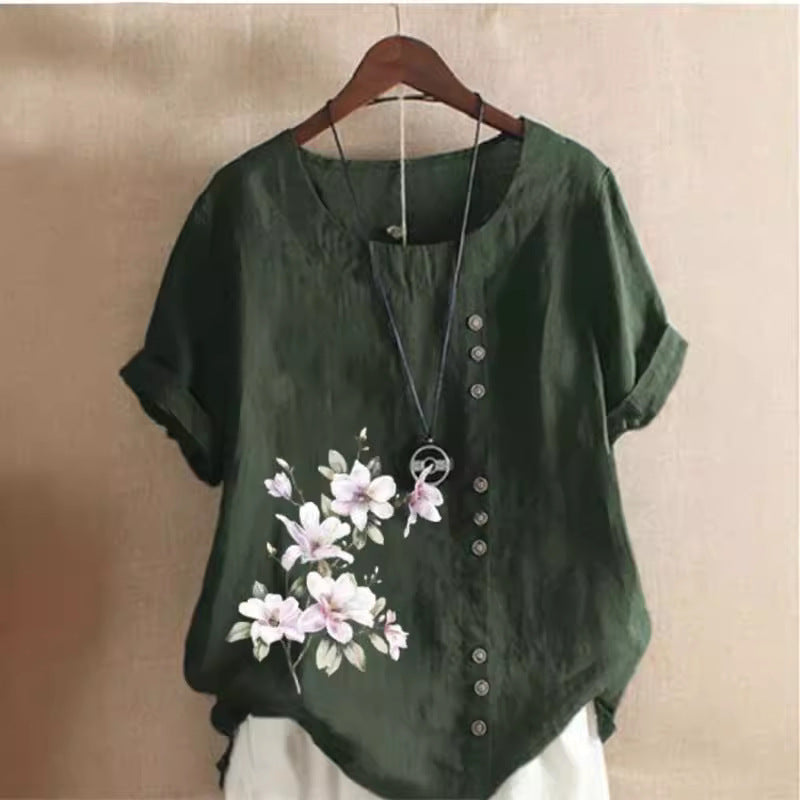 Women's Vintage Cotton Linen Printed Loose Casual Shorts