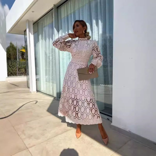 Women's Autumn Sexy Hollow Long-sleeved Stand Collar Dresses