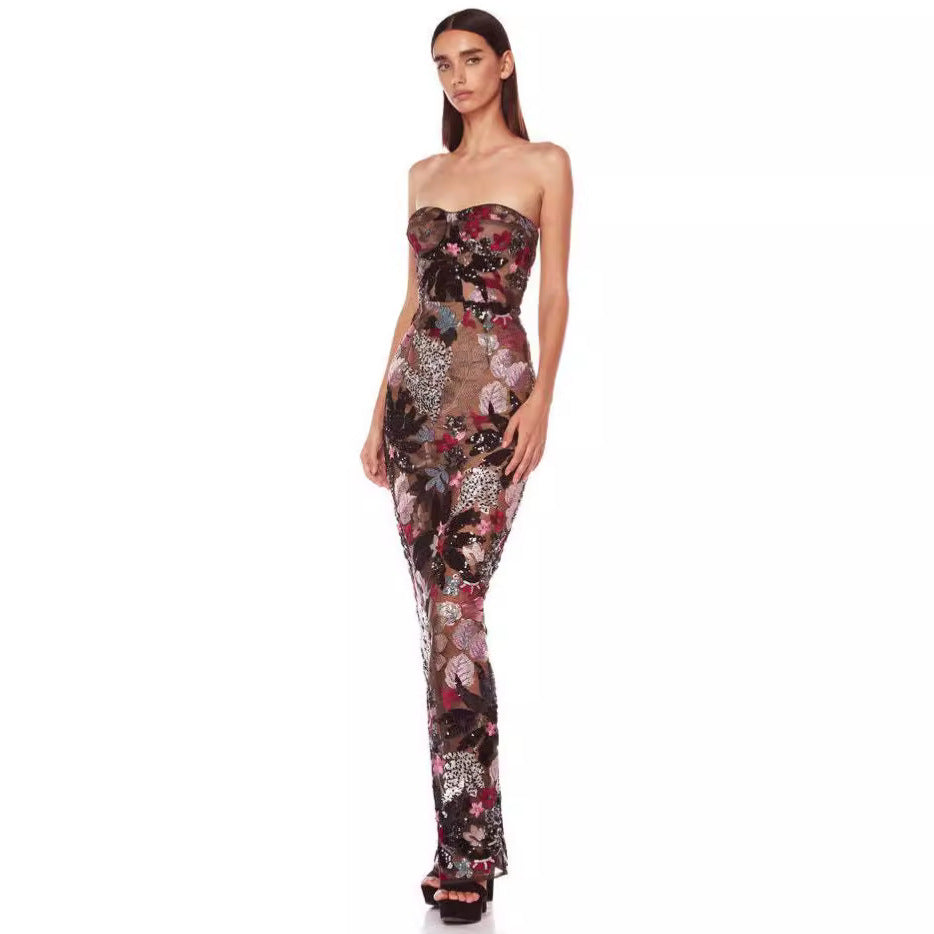 Women's Mesh Sequins Embroidered Printed Fashionable Elegant Dresses